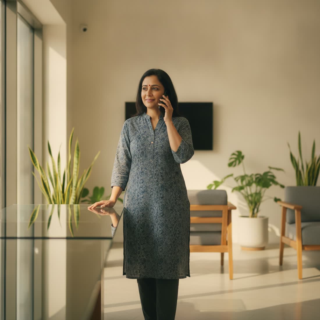 An owner reading a message left by a caller